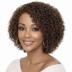 Short Curly Wigs for Black Women Chocolate Brown Mix Medium Aubur natural Looking Kinky Curly Human Hair Wigs for Mature Women 4/30 Color No Lace Glueless Shake and Go Short Wig for Women, WIG 4/30