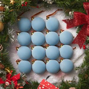 Brightown 15 Pcs Light Blue Velvet Christmas Balls, 3.15 Inch Velvet Ornaments for Christmas Tree, Christma Tree Flocked Ornaments Balls for Family Holiday Wedding Party Xmas Hanging Decoration