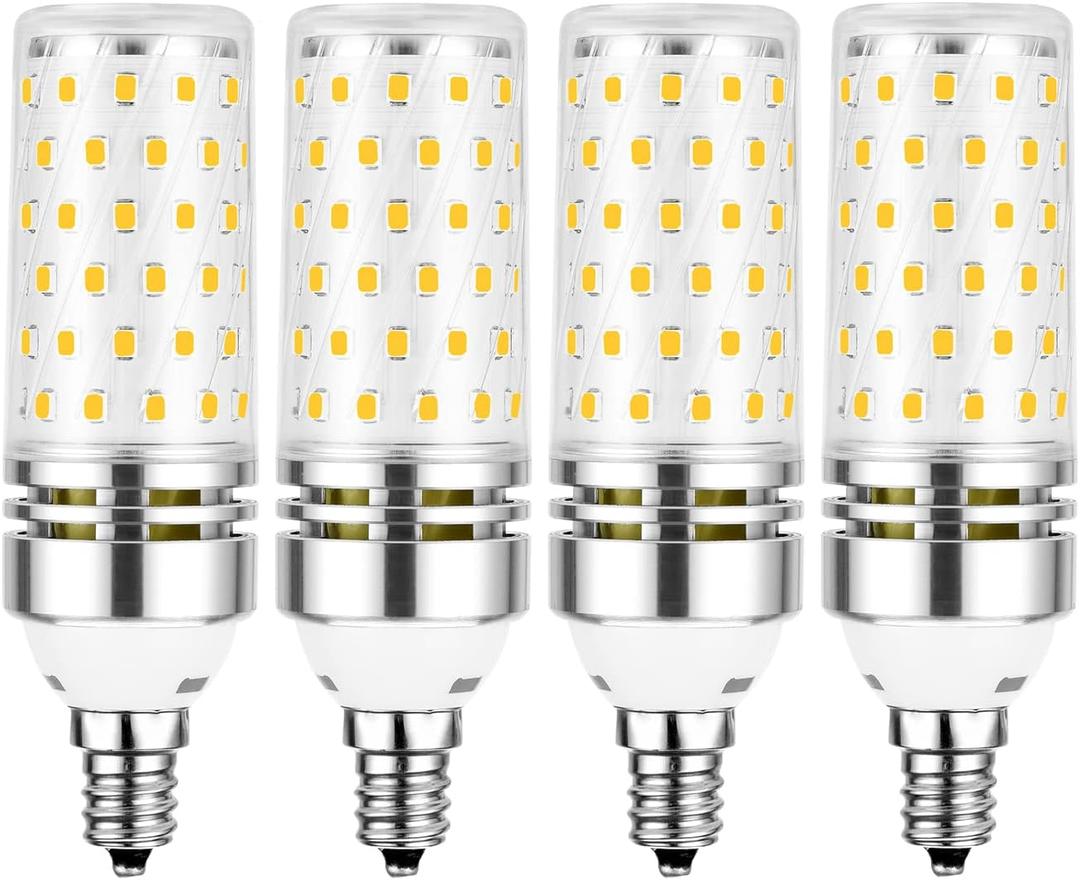 E12 LED Bulb,16W Candelabra LED Light Bulb, Warm White 3000K,100 Watt Equivalent Incandescent Light Bulbs, Ceiling Fan Light Bulbs,1500lm, Non-dimmable LED Chandelier Bulbs, 4 Pack