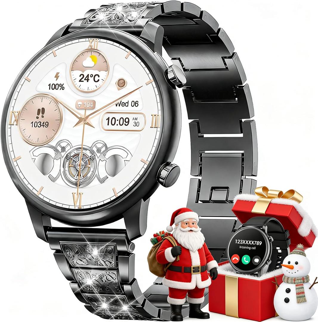 Hwagol Smart Watches for Women Android Phones iPhone Compatible(Bluetooth Call),1.39'' Round Fitness Tracker Heart Rate/SpO2/Sleep Monitor,100+Sport Modes Pedometer (Black)