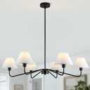 37" Black Dining Room Light Fixture, 6-Lights Modern Chandeliers with White Fabric Shade, Classic Farmhouse Ceiling Light Hallway Pendant Lighting for Kitchen Island Living Room Bedroom Entryway Foyer