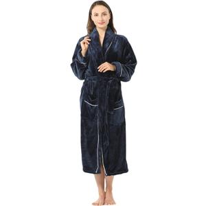 Robes for Women Plush Fleece Bath Robe Shawl Collar Long Robe Nightgown (S)