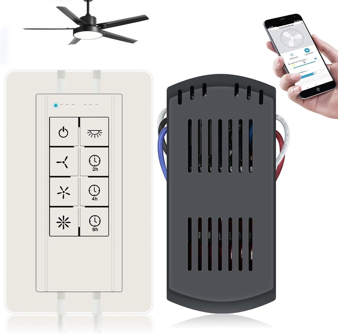Smart WiFi Ceiling Fan Remote Control Kit, Universal 3 Speed Ceiling Fan Control with Dimmer, Compatible with Alexa, Google Assistant and Smart Life App, Remote Control Timing
