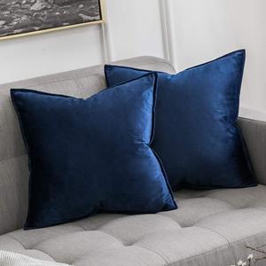 MIULEE Pack of 2 Navy Blue Decorative Velvet Throw Pillow Cover Soft Pillowcase Solid Square Cushion Case for Sofa Bedroom Car 24x24 Inch 60x60 Cm (24" x 24" (Pack of 2))