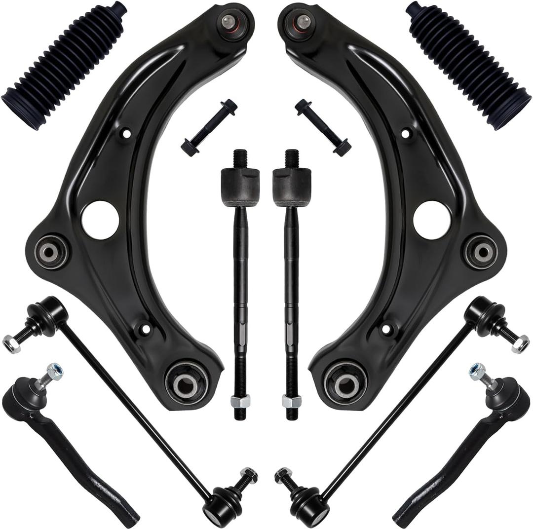 AUQDD 10Pc Front End Suspension Kit Fit For 2017-2020 Ni-ssan Kicks (To 12/20), 2 Lower Control Arm w/Ball Joint 2 Sway Bar Link 4 Outer Inner Tie Rod End (# 527-037 K623798 K750098 101-8578 ES800965)