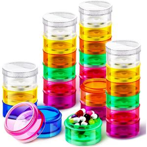 Sieral 7 Days Stackable Pill Organizers 7 Compartments Round Pill Boxes Tower Weekly Vitamin Individual Storage Containers Travel Cases with Lids for Medications, Vitamins and Supplements(4 Sets)