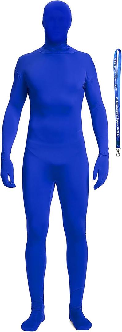Full Bodysuit Include Zipper Helper Unisex Spandex Stretch Adult Costume Zentai Disappearing Man Body Suit (Medium, Blue)