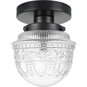 DSMJFU Black Semi Flush Mount Ceiling Light, Small Hallway Light Fixture, Vintage Close to Ceiling Light Fixture for Bathroom, Entryway, Foyer, Closet (5.51in)