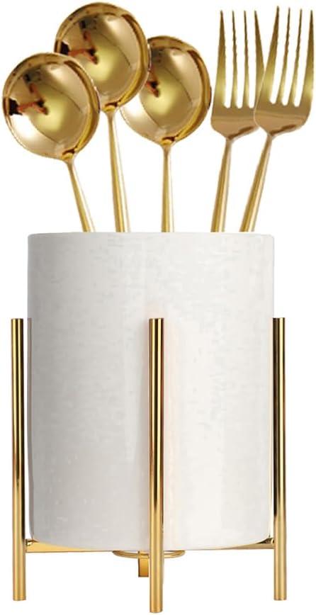 Silverware Holder,Kitchen Utensil Holder,Flatware Organizers With Metal Frame, Mesh Flatware Holder Organizer Perfect for Home, Kitchen, Countertop, Party, Camping, Outdoor and Restaurant (White gold)