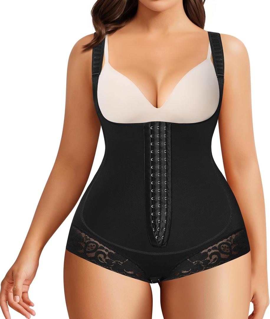 MERYOSZ Plus Size Bodysuit Fajas Colombianas Open Bust Shapewear for Women Tummy Control Body Shaper Butt Lifter Bodysuits (1X, Black)