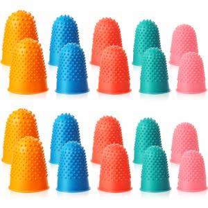 SATINIOR 20 Pcs Rubber Fingers Tip Fingers Protectors Covers Thimble Money Counting Collating Writing Sorting Protectors Hot Glue Wax Rosin Resin Collating Writing Task Scrap(Xs S M L XL,5 Colors)