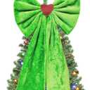 Large Lime Green Christmas Tree Topper Bow 20x26 Inches Faux Furry Plush Oversized Bow for Indoor Outdoor Xmas Decor, Wreath, Mantel, Party Favor