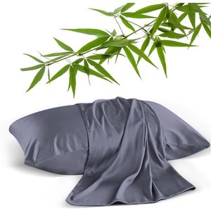 2 Pack Cooling Pillowcases for Hot Sleepers & Night Sweats, 400 TC Bamboo Viscose Pillow Protectors, Zippered Pillow Cases King Size, Breathable Silky Soft Pillow Covers, Dark Grey, 20x36