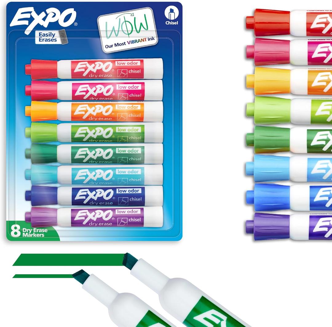 EXPO Low Odor Dry Erase Markers Chisel Tip Assorted Colors 8 Count