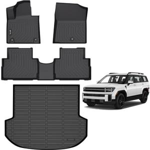 AIPOIL Floor Mats & Cargo Liner Set for 2021-2023 Hyundai Santa FE (Not for Hybrid) All Weather Protection TPE Anti-Slip Automotive Full Set Custom Car Mats Accessories - Black