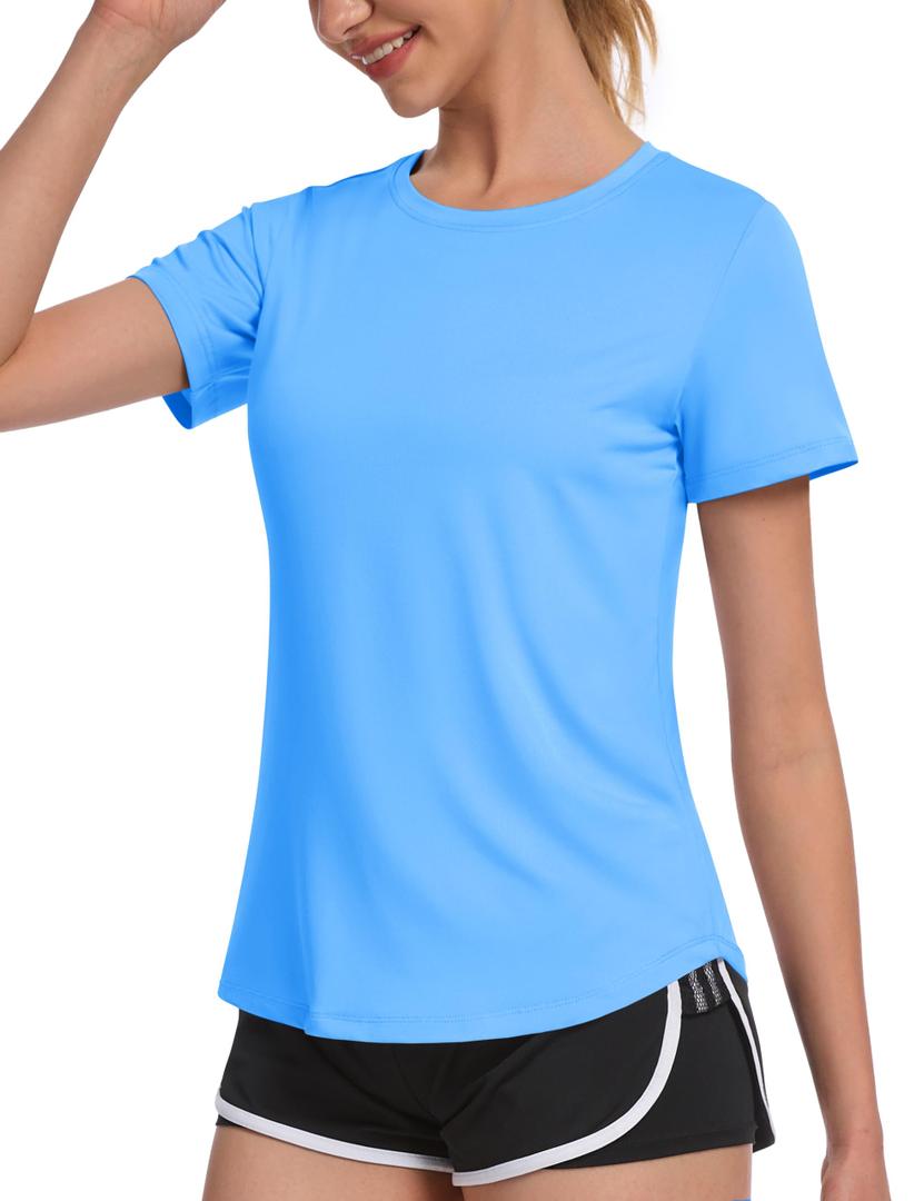 MAGCOMSEN Gym Tops for Women UPF 80+ Quick Dry Summer Breathable Athletic Workout Outdoor UV Protection Shirts Blue XXL (Blue, XXL)