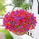 Elyum Artificial Hanging Flowers for Outdoors, Fake Flowers Artificial Petunias Hanging Baskets for Outdoors, UV Resistant Fake Hanging Plants Flowers for Outside Garden Patio Porch Decor