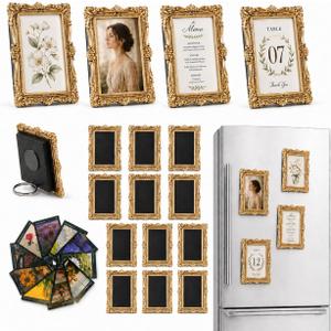 Mini Picture Frames for 2.5"x3.5" Wallet Size Picture, 20 Pack Vintage Photo Frames with Magnet & Stand, Small Decorative Frames for Fridge, Tabletop, Wedding, Christmas Decor