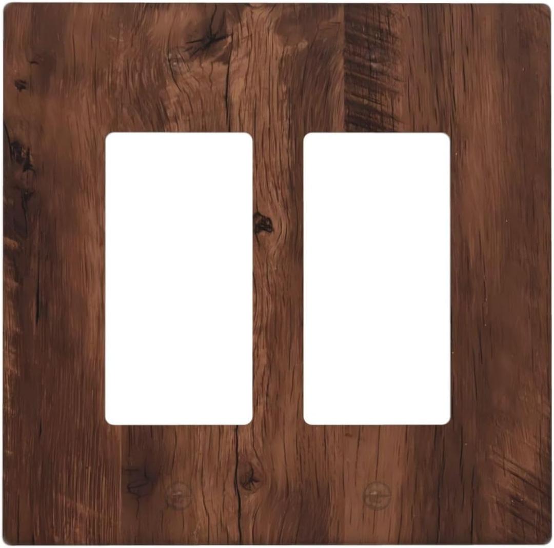 Rustic Brown Wood Grain Vintage Light Switch Cover 2 Gang Double Rocker Wall Plate Decorative Electrical Switchplate Faceplate for Bathroom Kitchen Bedroom Decor 4.6 * 4.5 In