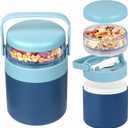 Snack Cup Container with Lid,Oats Containers,570ml+160ml Yogurt and Fruit Holder Cereal Container,Reusable Travel Cereal Bowl and Milk Container