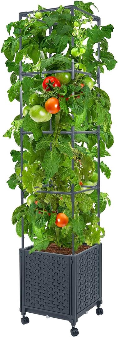 LINEX Raised Garden Bed Planter Box with Trellis, 56.7 Tomato Planters for Climbing Plants Vegetable Vine Flowers Outdoor Patio, Tomatoes Cage w/Self-Watering & Wheels (12.4*12.4*56.7 inch) LINEX Raised Garden Bed Planter Box with Trellis, 56.7 Tomato Planters for Climbing Plants Vegetable Vine Flowers Outdoor Patio, Tomatoes Cage w/Self-Watering & Wheels (12.4*12.4*56.7 inch)