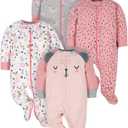 Gerber baby-girls 4 Pack Sleep N' Play Footie, 0-6