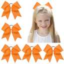 Oaoleer 8inch Jumbo Large Cheer Bows Ponytail Holder Elastic Band Handmade Boutique Hair Accessories for Cheerleading Teen Girls College Women Sports (5PCS, Orange)