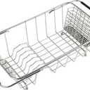 Sink Dish Drainer Rack, Expandable 304 Stainless Steel Dish Drying Rack Organizer with Stainless Steel Utensil Rack, Adjustable 14.96" to 20.59" Inside The Sink (up to 7 Upright Utensils).