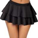 Avidlove Women Sexy Role Play Pleated Mini Skirt Solid Ruffle Lingerie(Black, XXL)