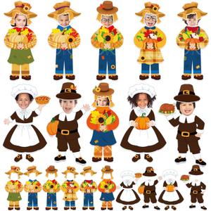 gisgfim 80Pcs Fall Scarecrow Cutouts Fall Thanksgiving Decorations Bulletin Board Personalized Scarecrow Chef Pumpkin Paper Cut-Out Classroom Decor for Autumn Harvest DIY Craft Photo Wall Favor Supply