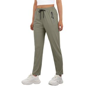 Women's Stretch Active Quick Dry Hiking Pants Elastic Waist Drawstring Outdoor Comfy Fit Travel Pant Glide Athleta Jogging Athleisure Pant with Zipper Pockets Khaki, XL