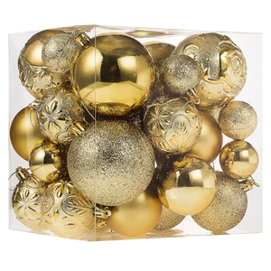 Senjie Gold Shatterproof Christmas Ball Ornaments, 32 Pcs, Plastic, Hanging, Christmas, Wedding