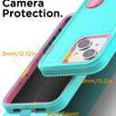 AICase for iPhone 15 Plus Case Built-in Stand with Glass Screen Protector,Heavy Duty Drop Protection Full Body Rugged Shockproof Military Protective Tough Durable Cover for iPhone 15 Plus 6.7"_3 (Water Blue/hot pink+Glass Protector)