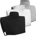 Women's Pleated Fake Turtleneck Dickey Detachable Collar Dickey Half Top Mock Blouse Collar Shirts (One Size-Large, Black+white+grey)