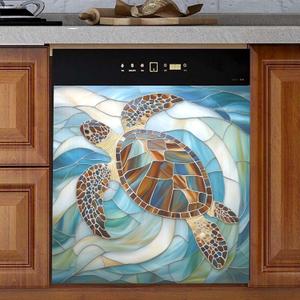 Sea Turtle Glass Ocean Nautical Coastal Dishwasher Magnet Cover Dishwasher Sticker Magnet Cover, Refrigerator Magnet Decal Panels 23 x 26, Large