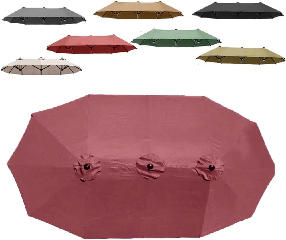 Double Sided Umbrella Canopy 15ft 12 Ribs Large Market Parasol Top Replacement Cover, Triple-Size Patio Umbrella Cloth Anti-UV Waterproof Canvas(Burgundy)