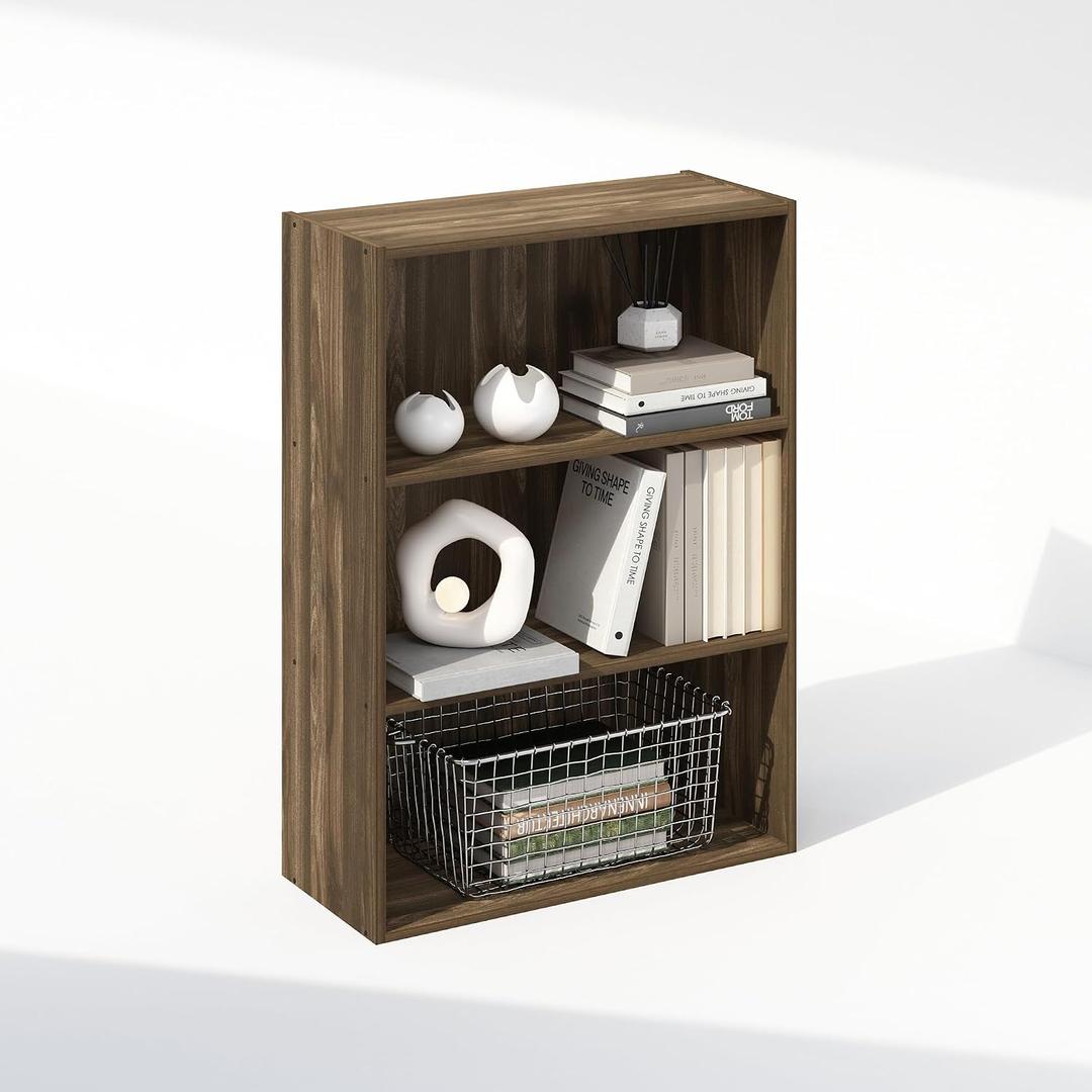 Furinno Simple Book Shelf, 3-Tier Bookshelf, Storage Shelves Bookcase, 9.7 x 23.7 x 31.5, for Living Room, Bedroom, Home Office, Columbia Walnut, 3-Tier, Standard