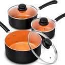 MICHELANGELO Nonstick Sauce Pan with Lid 1QT, 2QT & 3QT, Ceramic Saucepan Set, Copper Sauce pans, Non-Toxic Saucepan, Multipurpose Cooking Pots Set For Home Kitchen, Compatible induction