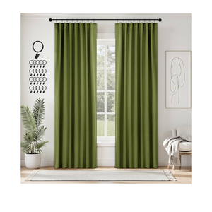 ANRODUO Rod Pocket and Back Tab Pleated Blackout Curtains with Hooks, Rings, Green Curtains 84 Inches Long 2 Panels, Thermal Insulated Room Darkening Living Room Bedroom Curtain, 42x84 Inches