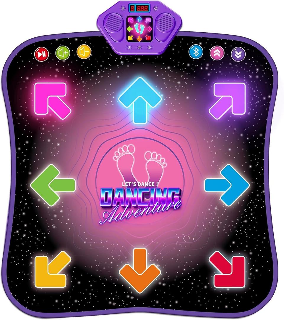 Flooyes Dance Mat Toys for 3-12 Year Old Kids, Electronic Dance Pad with Light-up 8-Button Wireless Bluetooth, Music Dance with 5 Game Modes, Birthday Toys Gifts for Girls