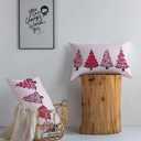 Pink Christmas Tree 12x20 Pillow Cover, Preppy Coquette Christmas Decor, Girly Pink Striped Xmas Tree Decorative Lumbar Pillow Covers for Girls Dorm Bedroom Living Room Sofa Couch