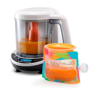 Baby Brezza One Step Baby Food Maker Deluxe Auto shut Off, Dishwasher Safe Cooker and Blender to Steam + Puree Organic Food for Infants + Toddlers - Set of 3 Pouches + 3 Funnels