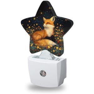 Night Lights Plug Into Wall Decorative,Fox Animal Nightlights for Kids Bedroom, Wildflowers Energy Efficient Dusk-to-Dawn Sensor Sleep Friendly Lamp for Nursery Bathroom