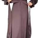 xxxiticat Women's Green Satin Dress Long Lantern Sleeve Mock Neck Puff Shoulder Tie Waist Pleated Cocktail Maxi Slip Dresses (Large, Coffee)