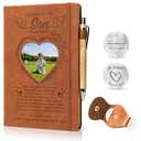 EliteSign Letters to My Son in Heaven: 3 Pcs Memorial Gifts for Loss of Son Grief Gifts A5 Grief Journal Travel Diary with Heart Photo Window in Cover Remembrance Pocket Hug PU Leather Keychain& Pen Missing Hearts