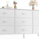 Huuger 9 Drawer Dresser, 47 Inch TV Stand for 50, 55 Inch TV, Entertainment Center with Drawers, Fabric Dresser Chest of Drawer for Bedroom, Closet, PU Leather Surface, White, 11.7"d X 47.2"w X 26.8"h