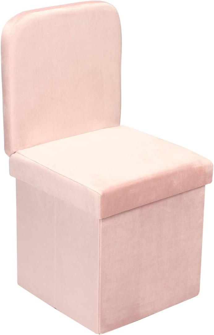 B FSOBEIIALEO Velvet Storage Ottoman with Seat Back, Folding Storage Chair for Living Room, Space-Saving Room Organizer Cubes, Toy Chest Storage Cubes Box (Pink, Medium)