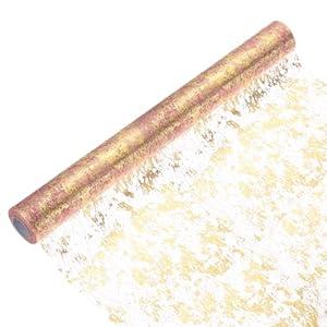 Uxcell Gold Pink Table Runner Roll 20" x 15 Feet Sequin Foil Metallic Mesh Table Runner Decor Table Decorations for Wedding, Birthday Party, Christmas, New Year