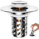 14 Pack Ideandrain Upgraded Bathroom Sink Stopper Drain Strainer for 1.1-1.45 Inch, Brass Bullet Core, All Metal Cover, Pop Up Stainless Steel Drain Filter with Basket Hair Catcher, Cross Bore
