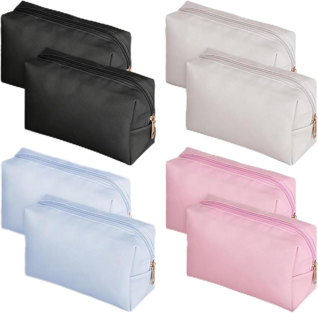 8 Pcs Makeup Bags Pu Leather Cosmetic Bag, 7" x 2.7" x 4.4" Waterproof Versatile Portable Makeup Bag for Women Daily Storage Cosmetic Organizer Travel Toiletry Case (4 Colors)